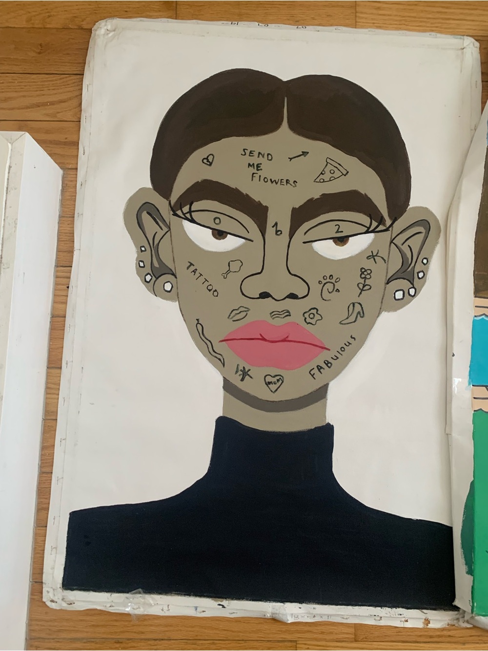 Painting Portrait Canvas Art – Neutral Skin Tones with Pink Lips